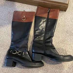 Bandolino Black and Brown Leather Riding Boots - 6.5